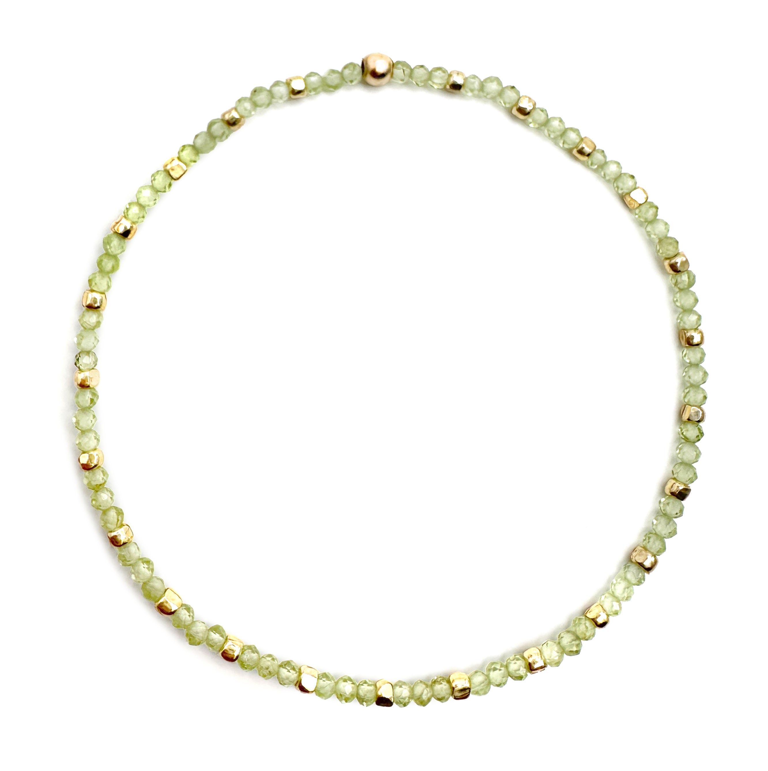 Stretch Bracelet with Peridot and Metallic Nugget Beads