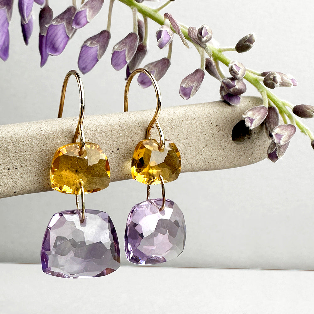Statement Earrings with Amethyst and Citrine