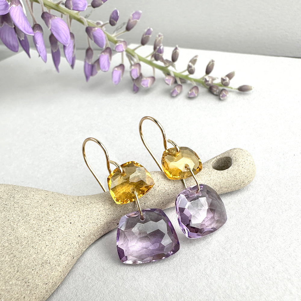 Statement Earrings with Amethyst and Citrine