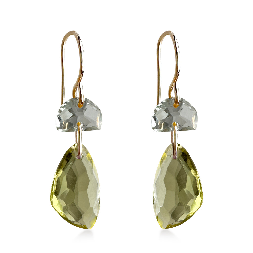 Statement Earrings with Green Amethyst and Lemon Quartz