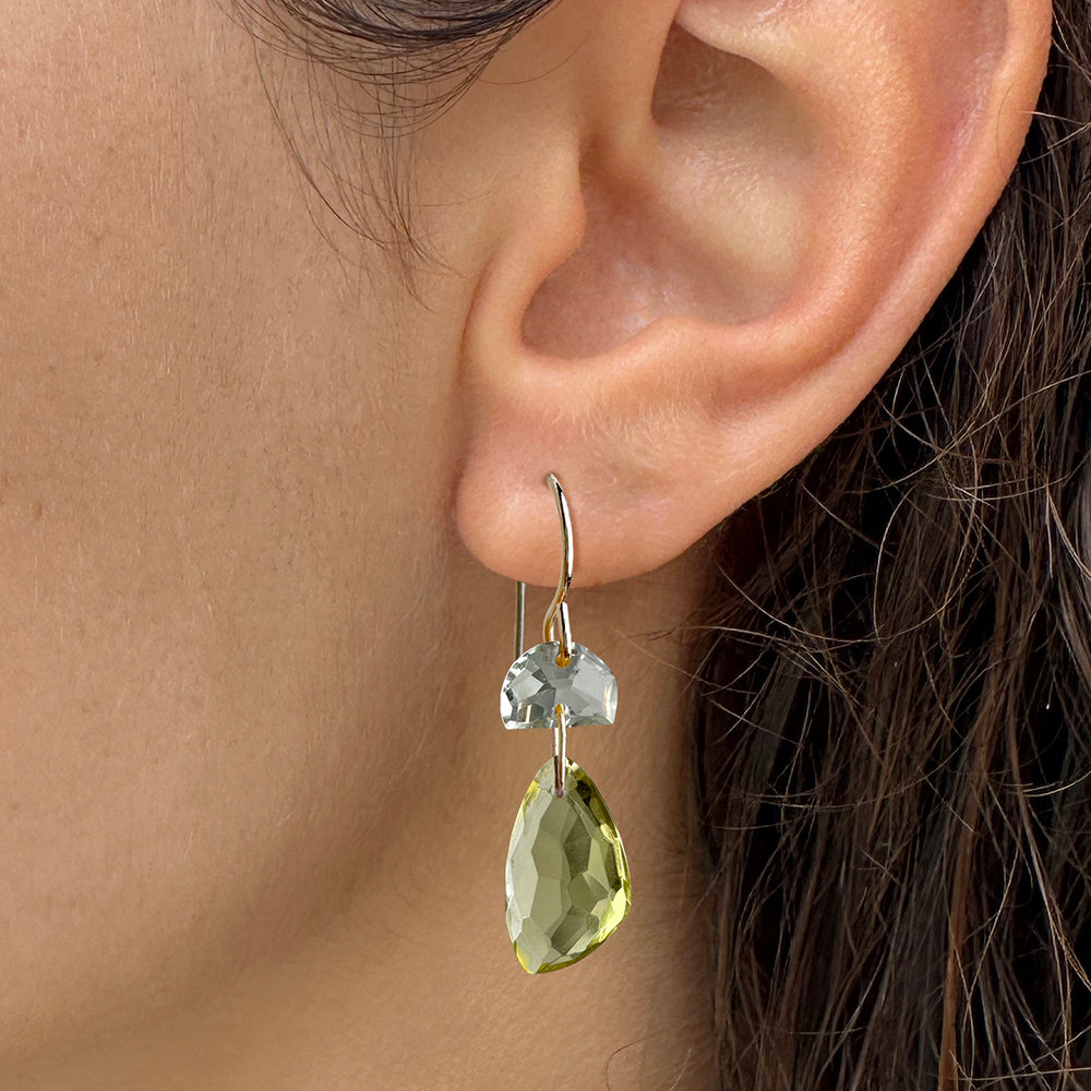 Statement Earrings with Green Amethyst and Lemon Quartz