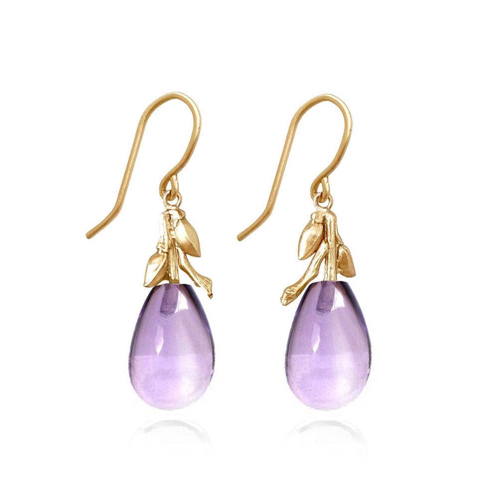 Willow Twig Drop Earrings in Solid Gold