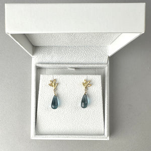 Willow Twig Drop Earrings in Solid 18 Carat Gold with London Blue Topaz
