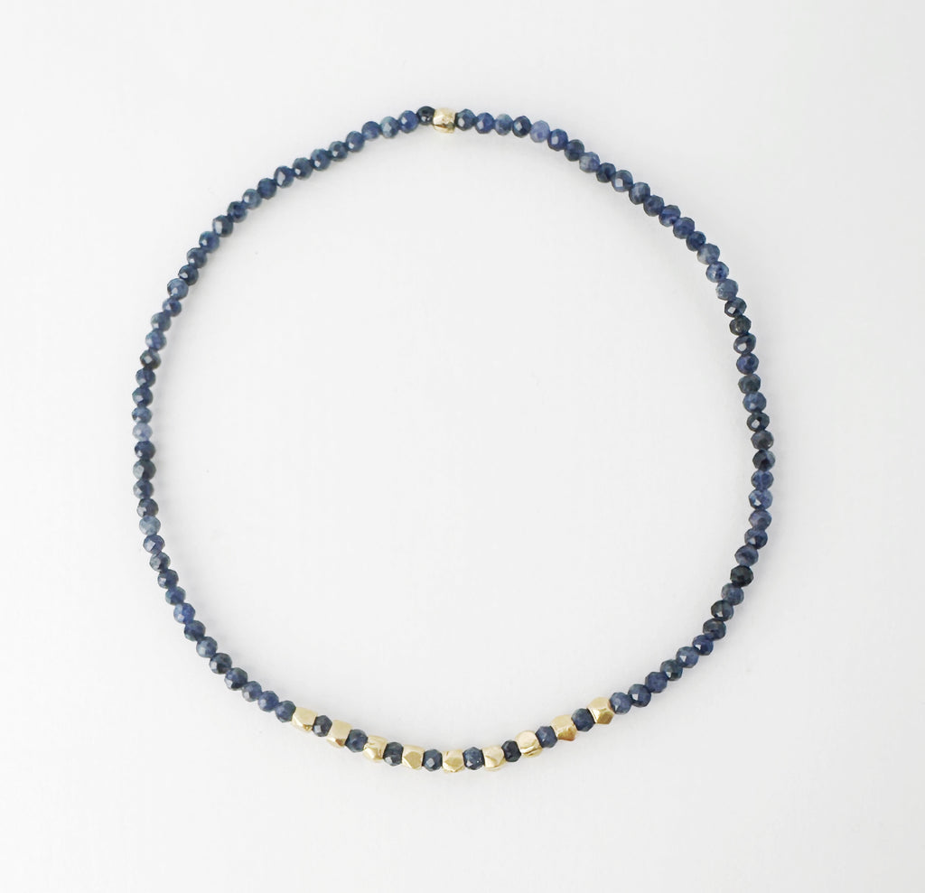 Sapphire Bracelet with 10 Solid Gold Nugget Beads and blue sapphire
