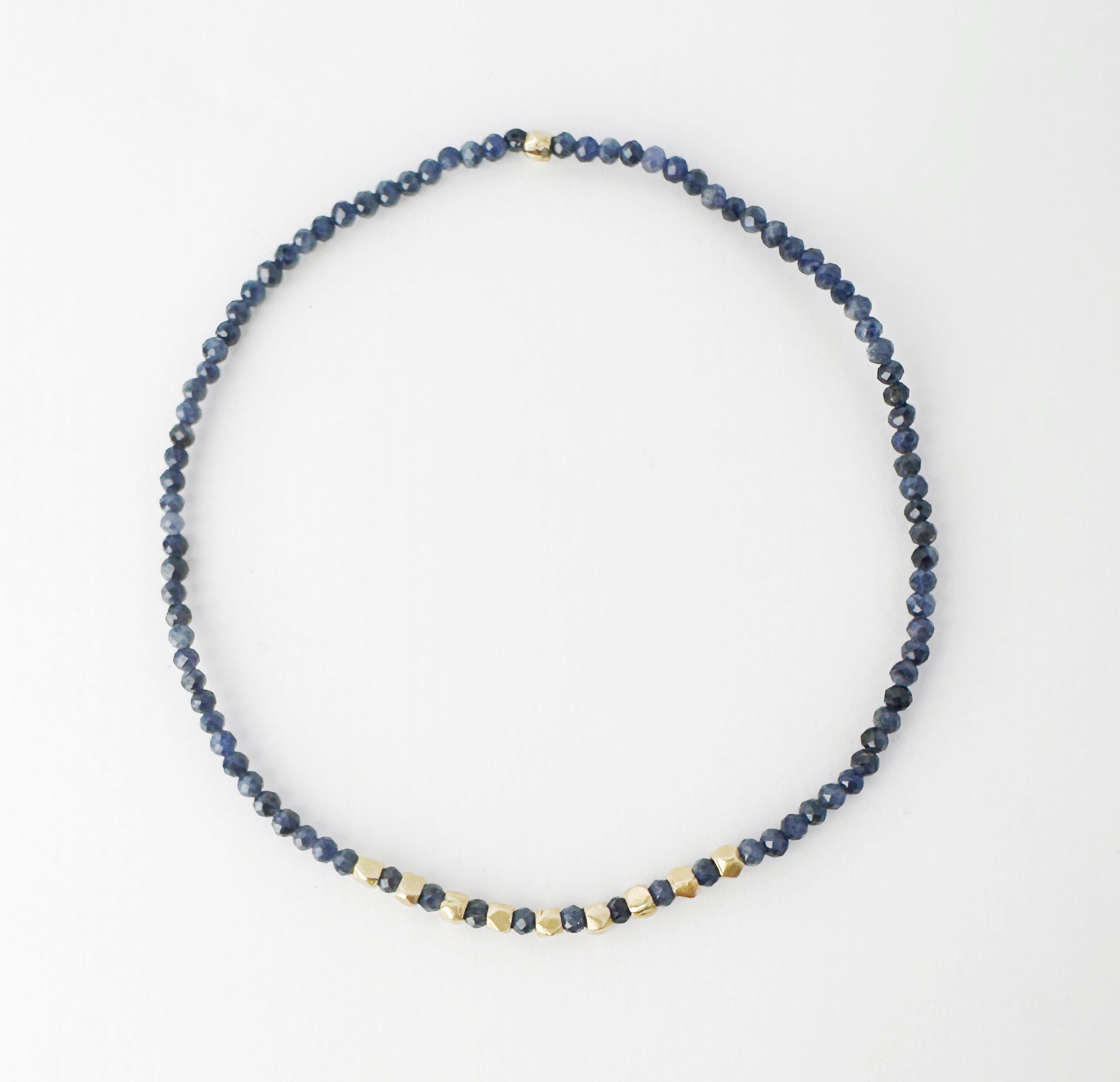 Sapphire Bracelet with 10 Solid Gold Nugget Beads and blue sapphire