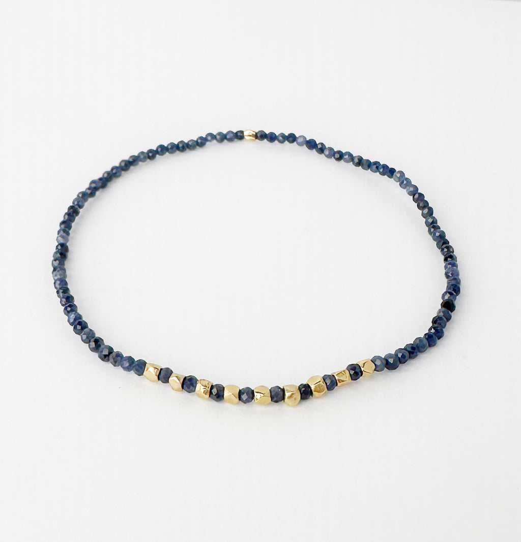 Sapphire Bracelet with 10 Solid Gold Nugget Beads and blue sapphire