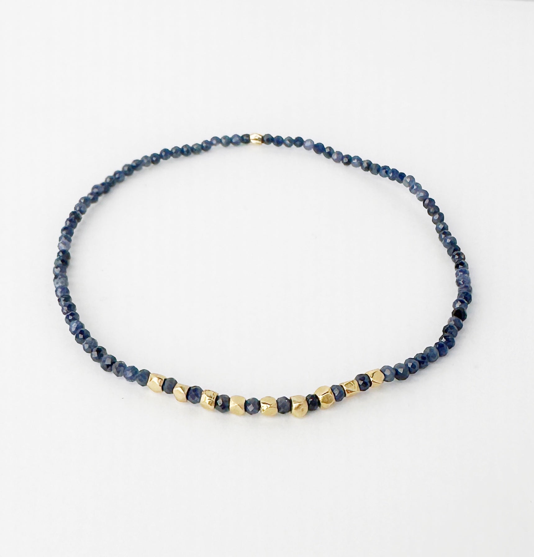 Sapphire Bracelet with 10 Solid Gold Nugget Beads and blue sapphire