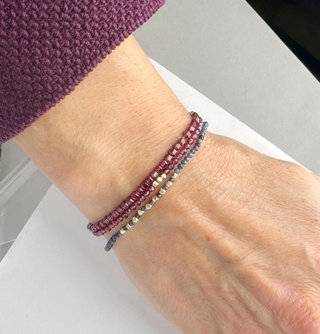 Sapphire Bracelet with 10 Solid Gold Nugget Beads and blue sapphire