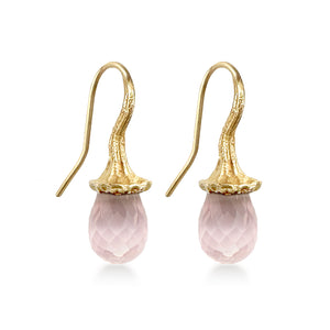 Marigold Twig Drop Earrings with Rose Quartz Drops