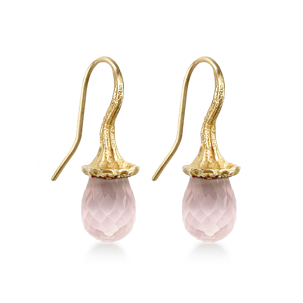 Marigold Twig Drop Earrings with Rose Quartz Drops