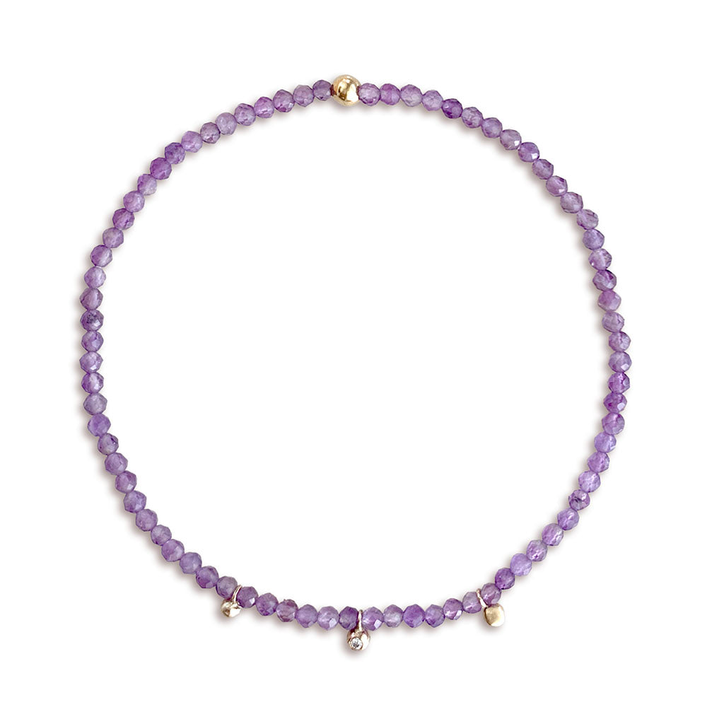Stretch Bracelet with Amethyst and Gold and Diamond Charms
