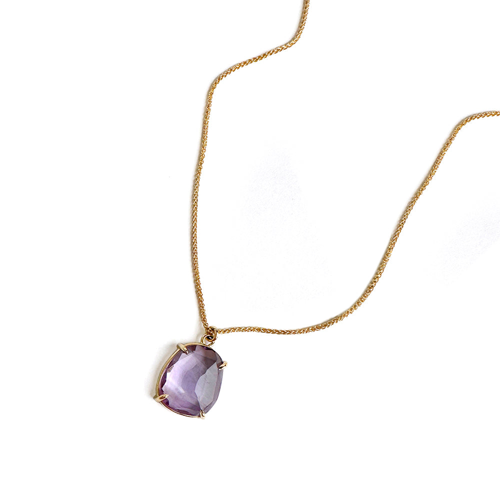 Rose Cut Pendant Necklace with Amethyst in Yellow Gold