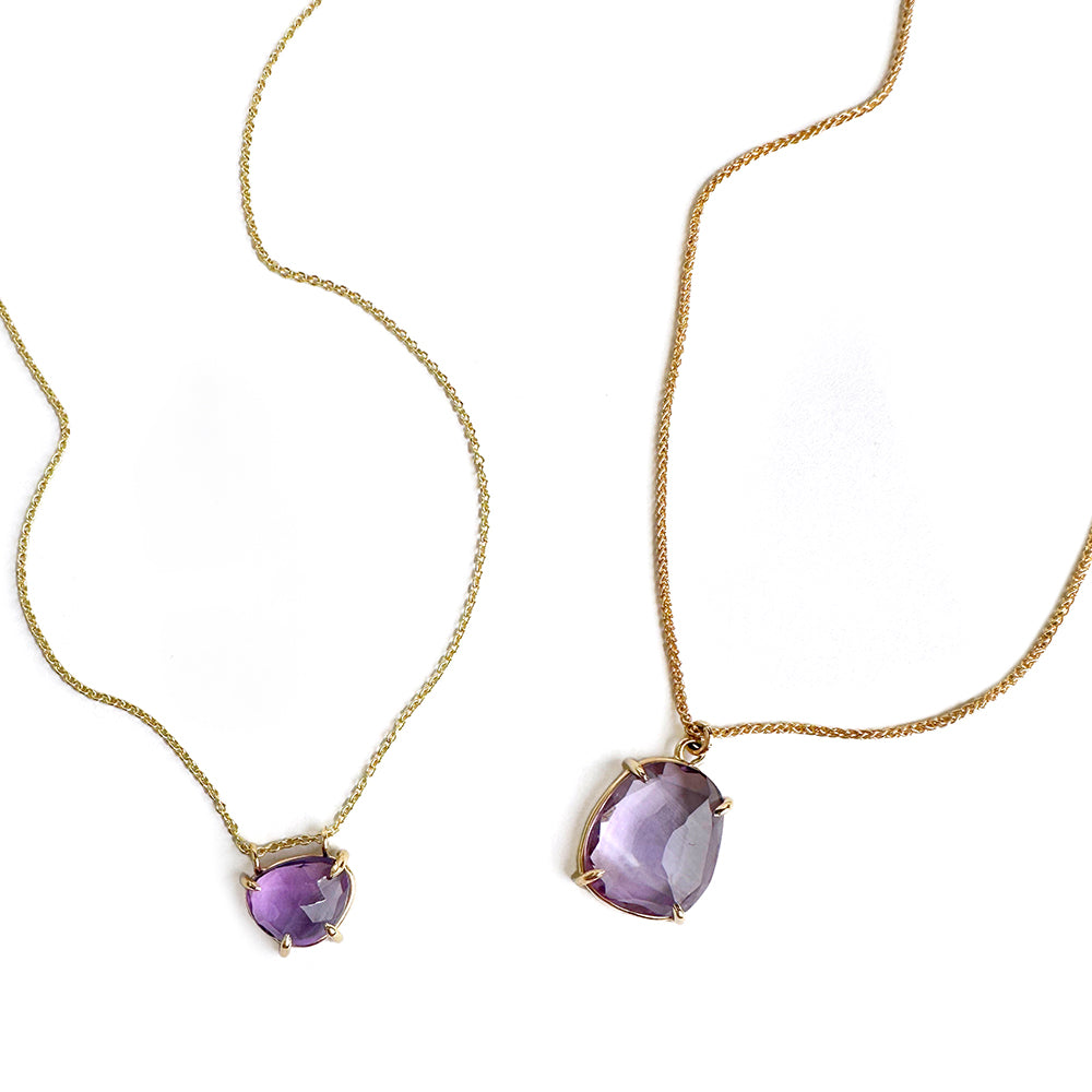 Rose Cut Slider Necklace with Amethyst in Yellow Gold