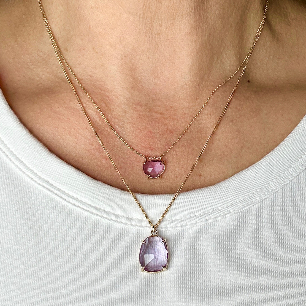 Rose Cut Pendant Necklace with Amethyst in Yellow Gold