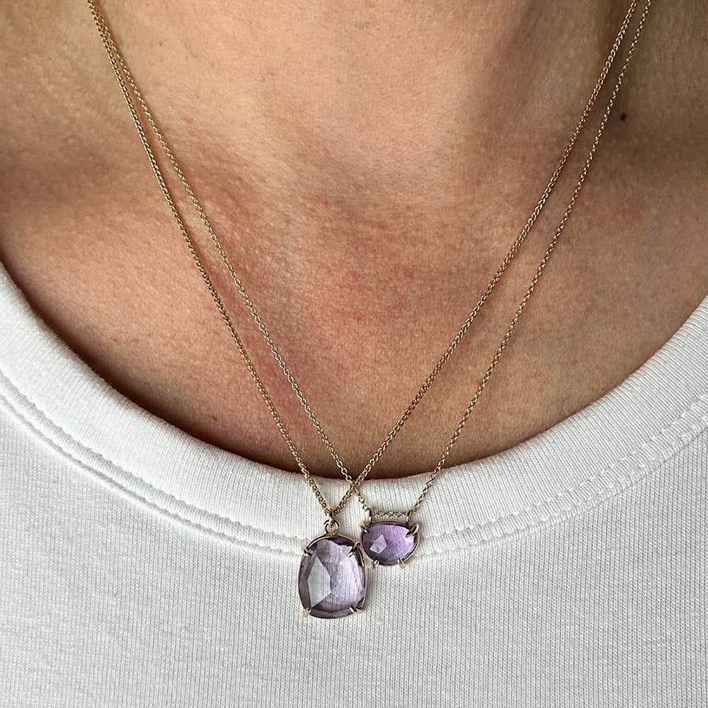 Rose Cut Pendant Necklace with Amethyst in Yellow Gold