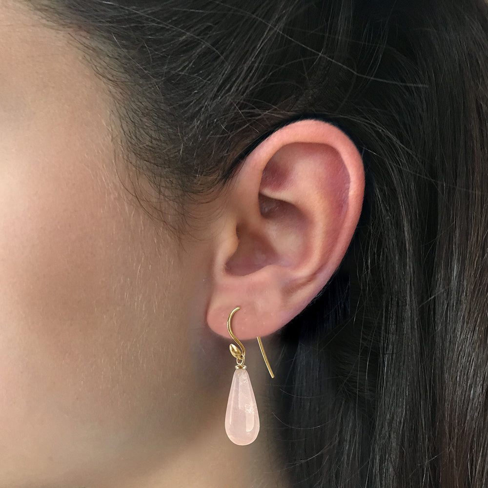 Willow Bud Drop Earrings with Rose Quartz
