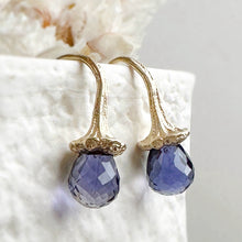 Load image into Gallery viewer, Marigold Twig Drop Earrigns with Iolite Drops
