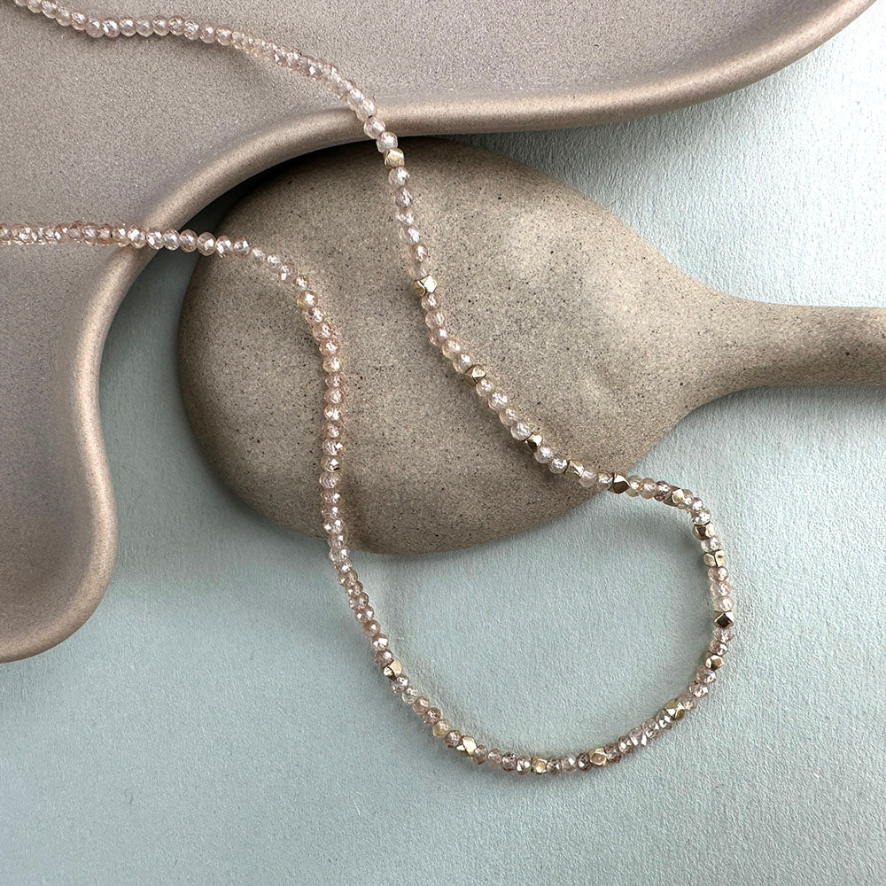 Nugget Necklace with Champagne Zircon and Solid Gold Nugget Beads