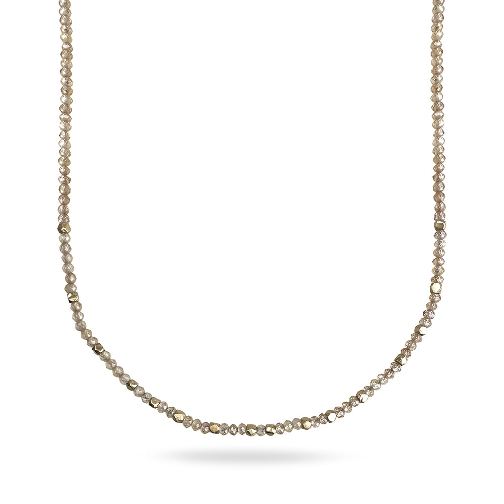 Nugget Necklace with Champagne Zircon and Solid Gold Nugget Beads