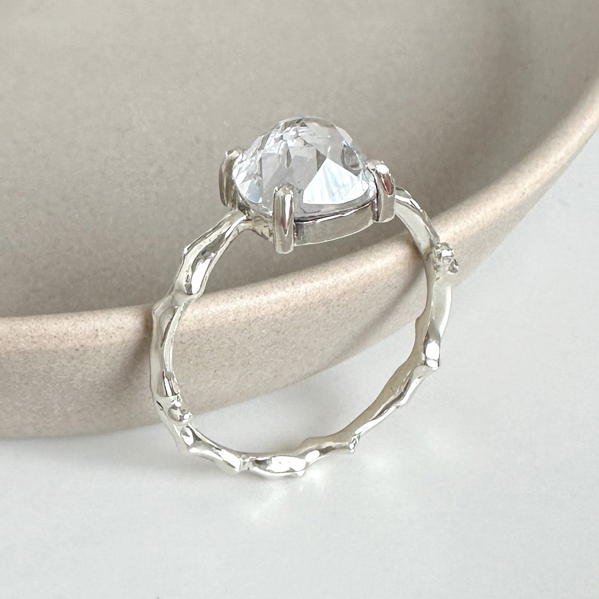 Twig Engagement Ring Twig Ring in 9 carat gold with Cushion Cut White Topaz
