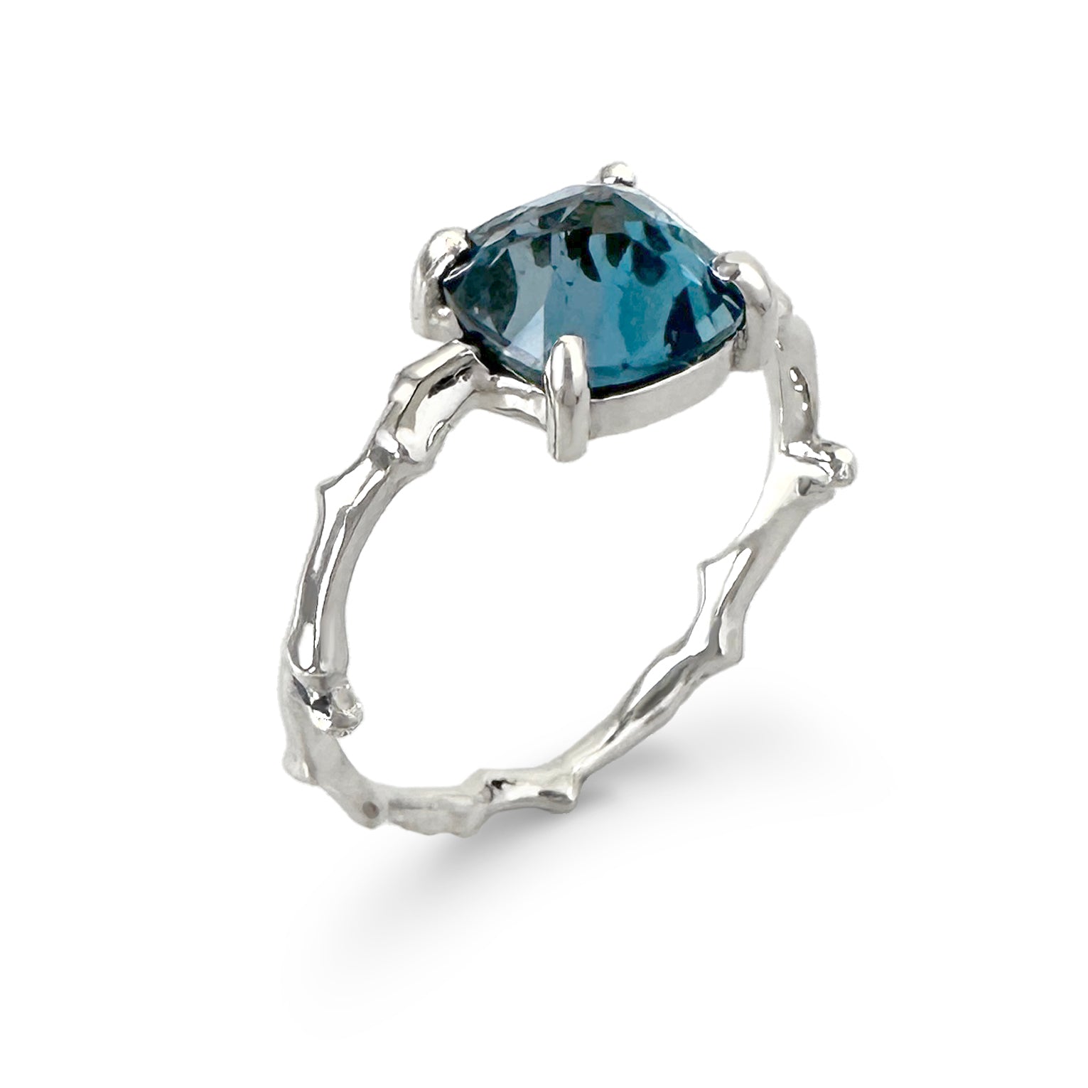Twig Statement Ring in 9 carat gold with Cushion Cut London Blue Topaz