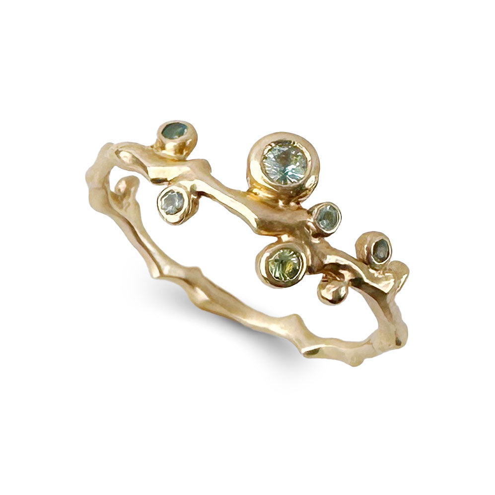 Cherry Twig Ring with Teal Scattered Gemstones