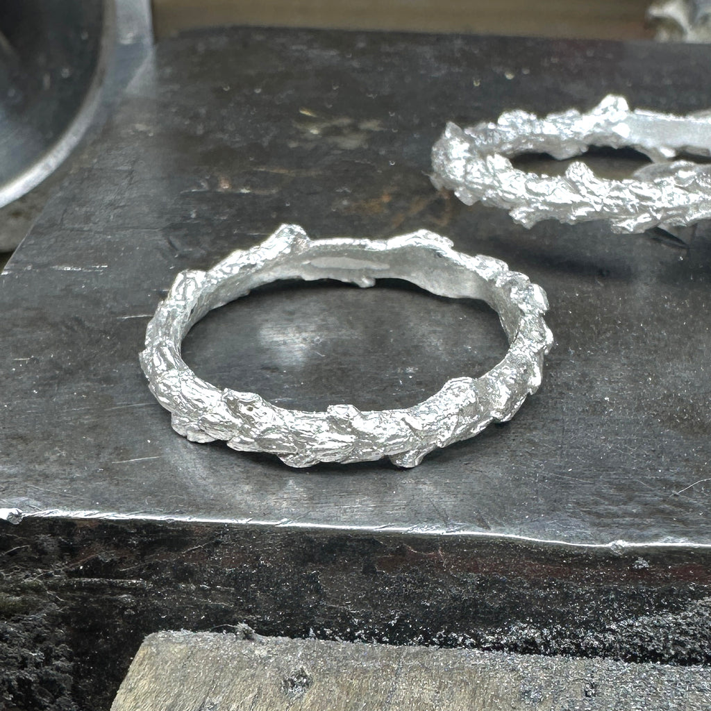 Conifer Leaf Wedding Band - heavy band - special listing for Poppy & Martin