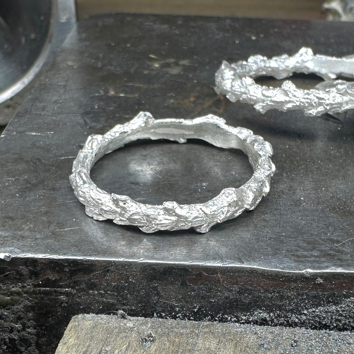 Conifer Leaf Wedding Band - heavy band - special listing for Poppy & Martin