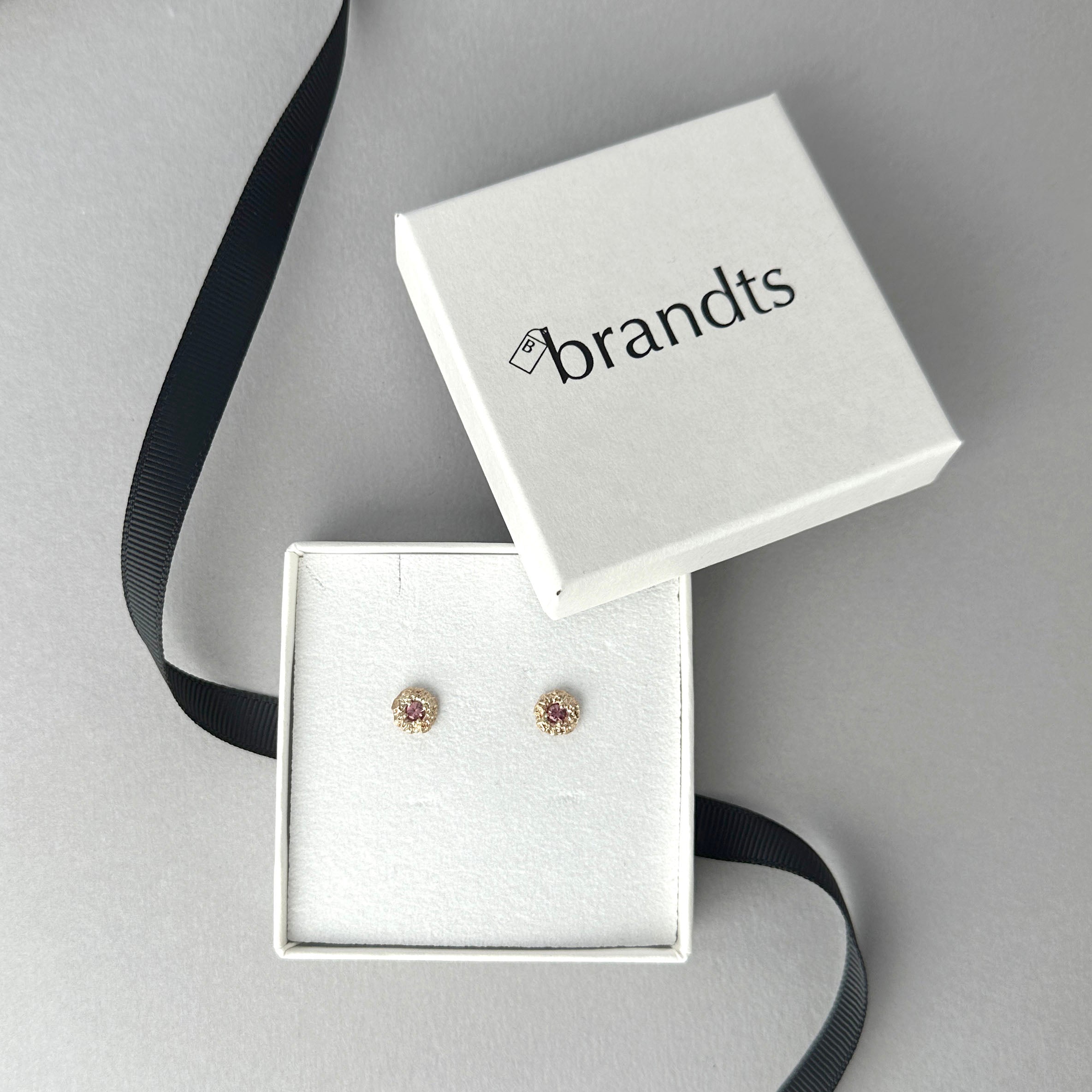 Marigold Flower Seed Head Ear Studs with Padparadscha Sapphires