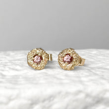 Load image into Gallery viewer, Daisy Twig Ear Studs with Padparadscha Sapphires
