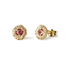 Load image into Gallery viewer, Daisy Twig Ear Studs with Padparadscha Sapphires
