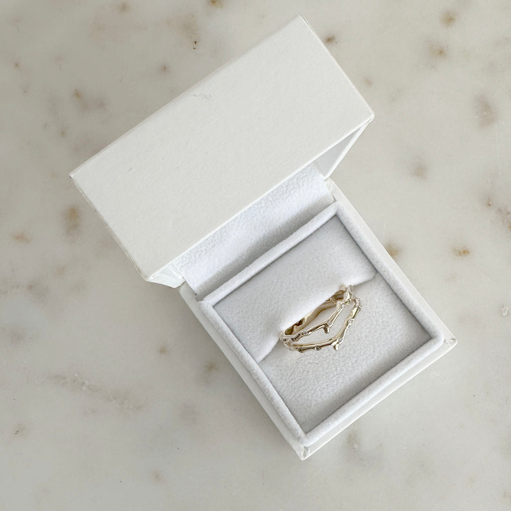 Cherry Twig Engagement and Wedding Ring Set in Platinum with Montana Sapphire and Canadamark Diamonds