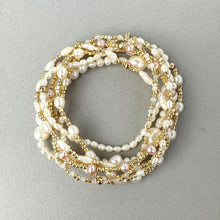 Load image into Gallery viewer, Gemstone Beaded Stretch Bracelet Oval Freshwater Pearls with Gold Nugget Beads
