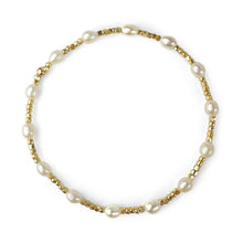 Load image into Gallery viewer, Gemstone Beaded Stretch Bracelet Oval Freshwater Pearls with Gold Nugget Beads - large beads
