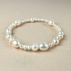 Gemstone Beaded Stretch Bracelet Freshwater Pearls in mixed sizes and shapes