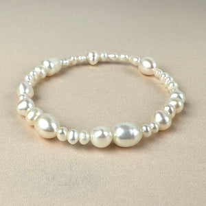 Gemstone Beaded Stretch Bracelet Freshwater Pearls Rice Beads