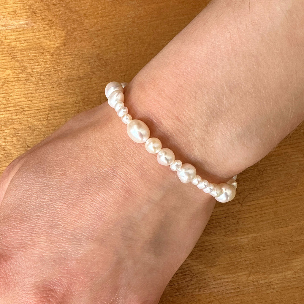 Stretch Bracelet with Mixed Organic Shaped Freshwater Pearl