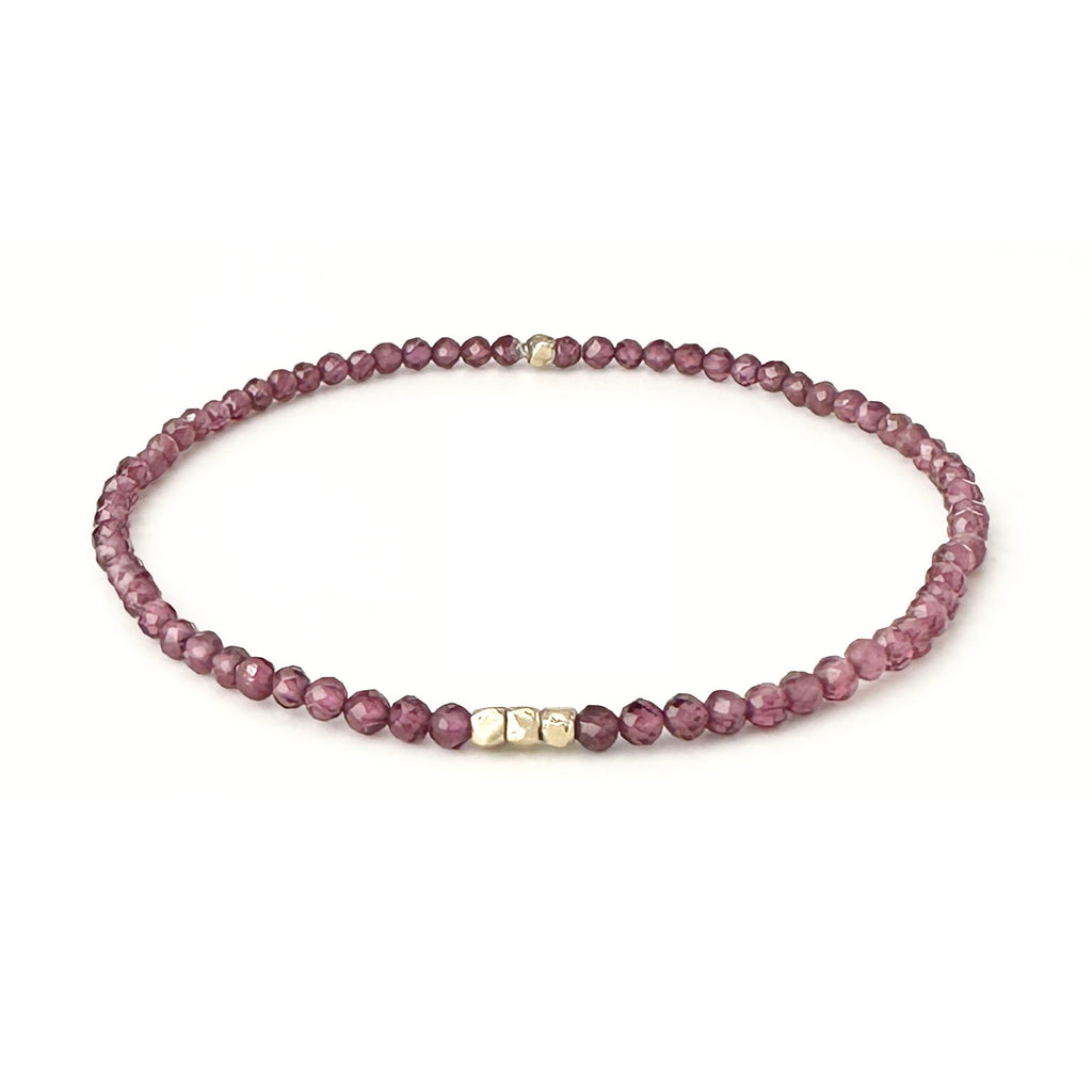 Gemstone Beaded Bracelet with 3 Solid Gold Nugget Beads