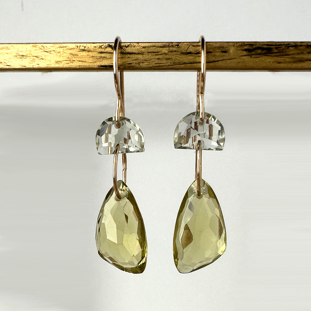 Statement Earrings with Green Amethyst and Lemon Quartz