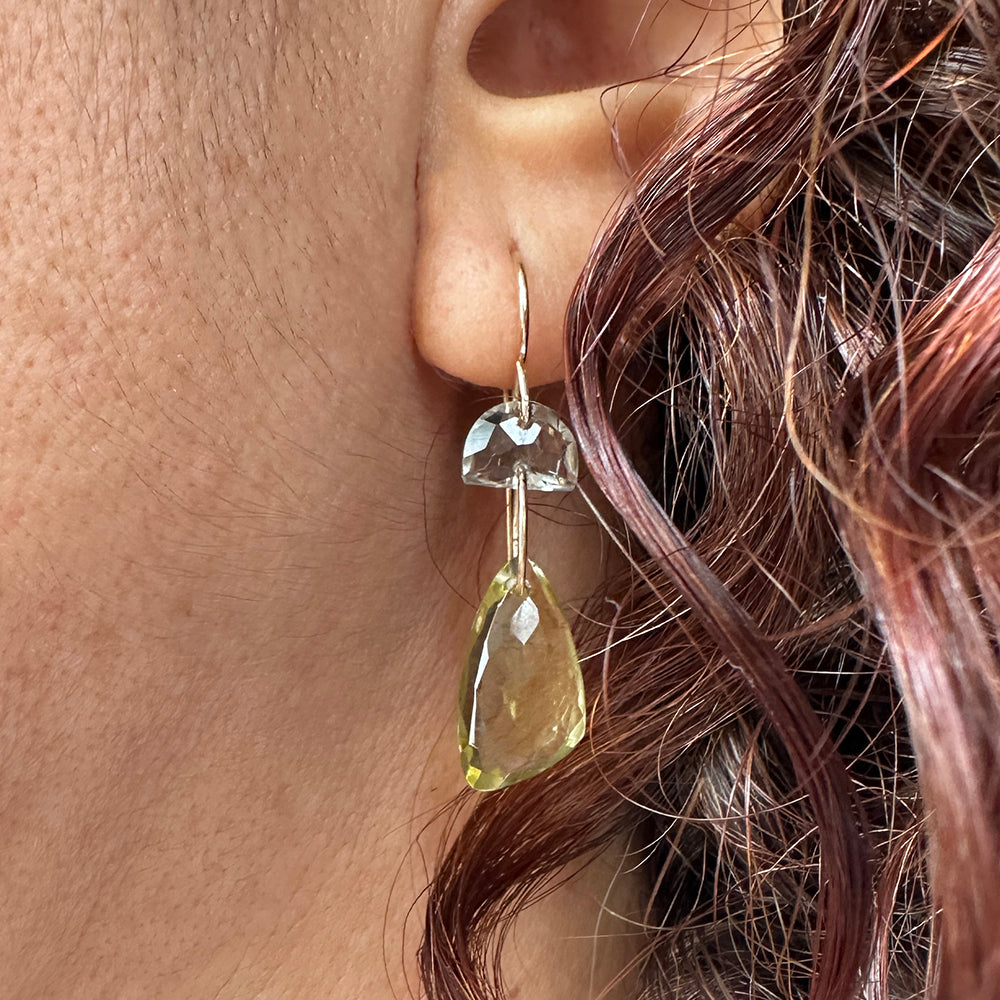 Statement Earrings with Green Amethyst and Lemon Quartz