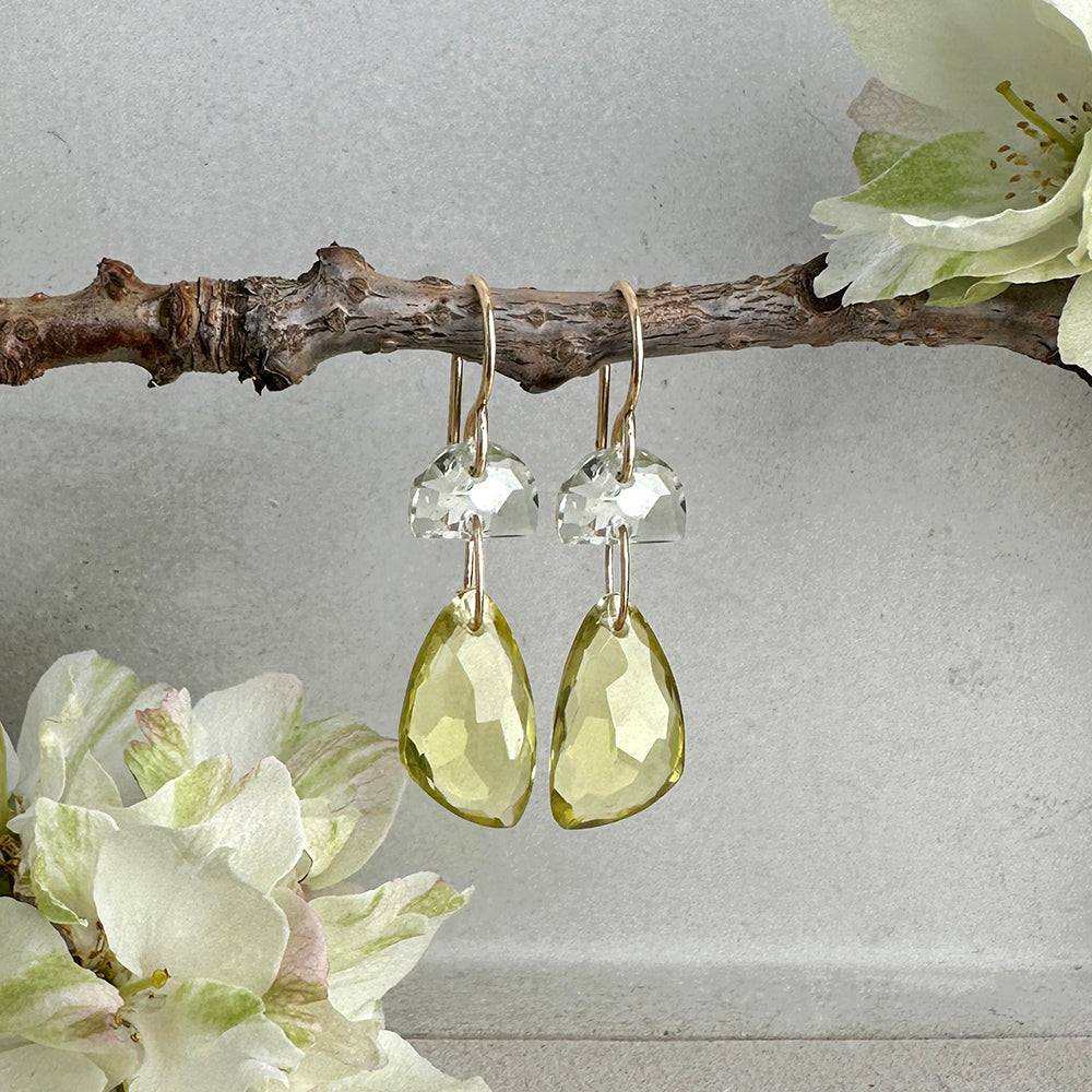 Statement Earrings with Green Amethyst and Lemon Quartz