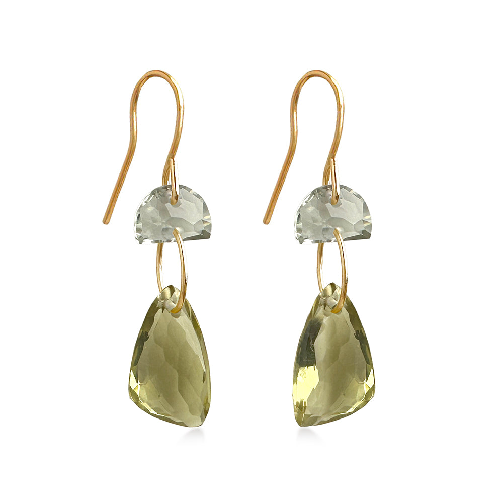 Statement Earrings with Green Amethyst and Lemon Quartz