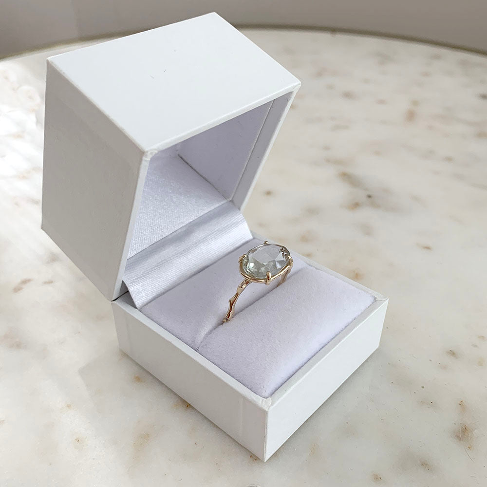 Twig Statement Ring with Unique Rose Cut Green Amethyst