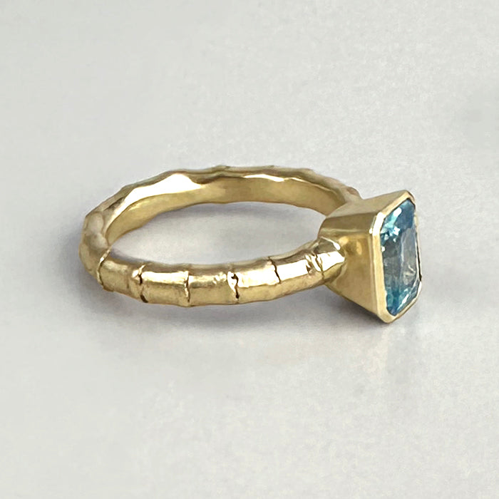 Hebe Twig Ring with Radiant Cut Blue Zircon