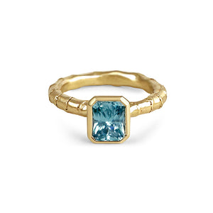 Hebe Twig Ring with Radiant Cut Blue Zircon