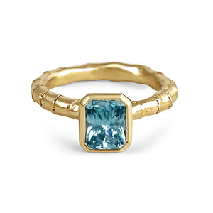 Hebe Twig Ring with Radiant Cut Blue Zircon