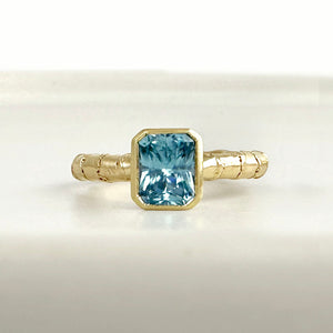 Hebe Twig Ring with Radiant Cut Blue Zircon