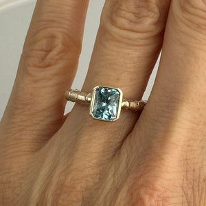 Hebe Twig Ring with Radiant Cut Blue Zircon