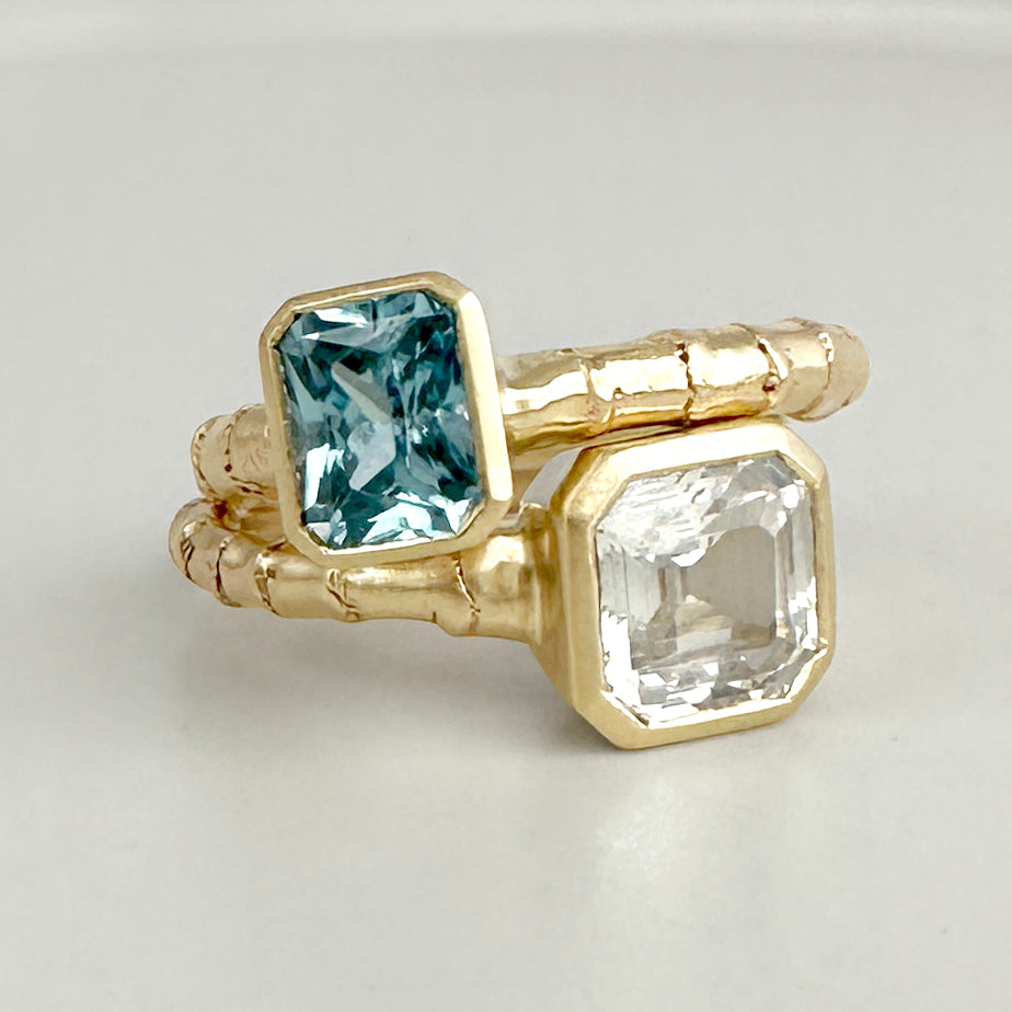 Hebe Twig Ring with Radiant Cut Blue Zircon