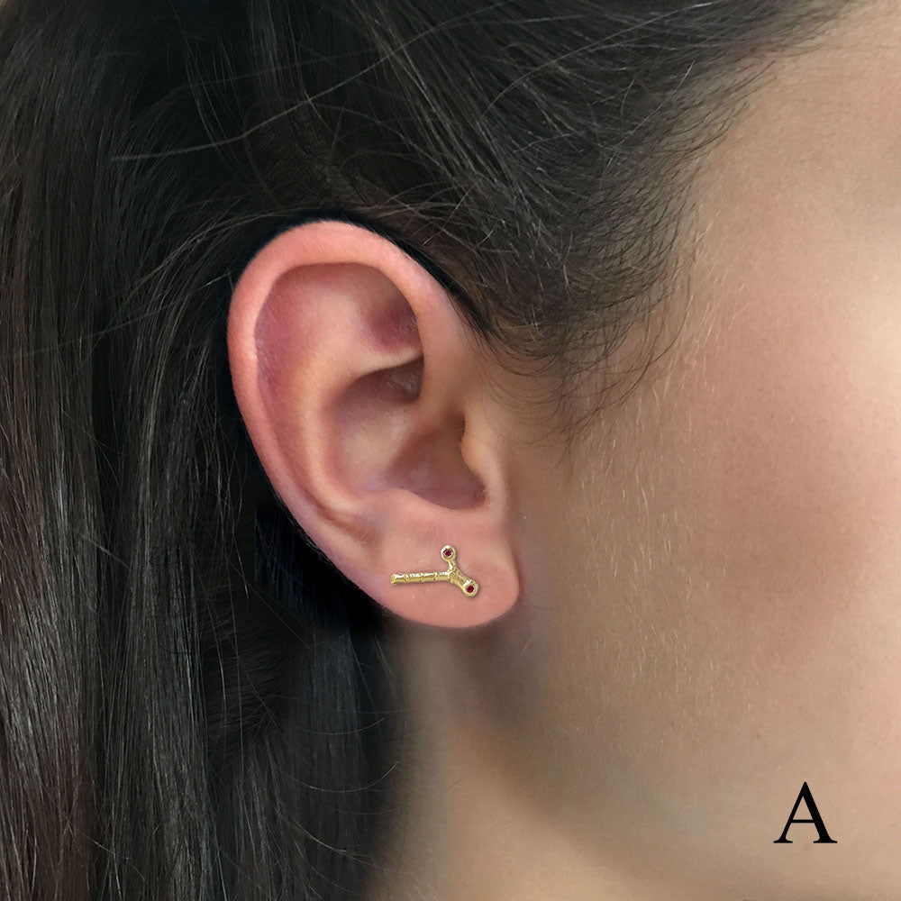 Hebe Twig Ear Studs with Pink Sapphire